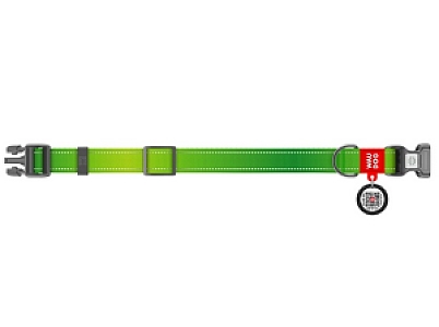 Collar WauDog Nylon Mono Obroża nylonowa odblaskowa z QR-paszportem, plastikowy fastex, M 20mm/28-40cm jasnozielona