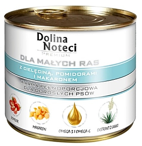 Dolina Noteci Premium Pies Mały Cielę, pomidor i makaron puszka 185g