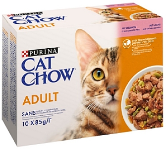 Purina Cat Chow Łosoś i zielona fasolka saszetki 10x85g