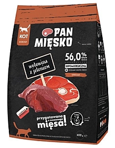 Pan Mięsko Karma sucha dla kota - wołowina i jeleń chrupki M 400g