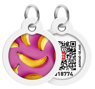 Collar WauDog Smart ID Zawieszka z QR-paszportem okrągła 3cm banany na różu
