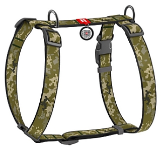 Collar WauDog Nylon Szelki nylonowe anatomiczne w kształcie litery H, z QR-paszportem, plastikowy fastex, wzór MILITARY, rozmiar M 20mm
