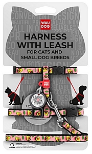 Collar WauDog Nylon Szelki ze smyczą nylonowe anatomiczne w kształcie litery H, z QR-paszportem, plastikowy fastex, wzór AWOKADO NA RÓŻU, rozmiar XS