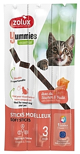 Zolux Yummies Miękki przysmak dla kota - Pałeczki Łosoś & Pstrąg 3x5g