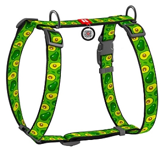 Collar WauDog Nylon Szelki nylonowe anatomiczne w kształcie litery H, z QR-paszportem, plastikowy fastex, wzór AWOKADO, rozmiar M 20mm