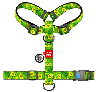 Collar WauDog Nylon Szelki nylonowe anatomiczne w kształcie litery H, z QR-paszportem, plastikowy fastex, wzór AWOKADO, rozmiar XL 35mm