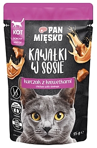 Pan Mięsko Karma mokra dla kota - kurczak i krewetki kawałki w sosie saszetka 85g