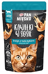 Pan Mięsko Karma mokra dla kota - indyk i tuńczyk kawałki w sosie saszetka 85g