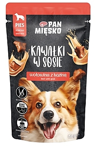 Pan Mięsko Karma mokra dla psa - wołowina z koziną kawałki w sosie saszetka 150g