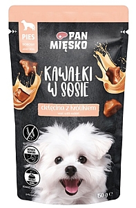 Pan Mięsko Karma mokra dla psa - cielęcina z królikiem kawałki w sosie saszetka 150g