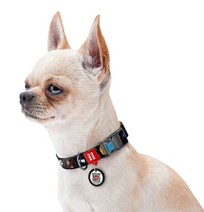 Collar WauDog Nylon Obroża nylonowa z QR-paszportem, plastikowy fastex, wzór NASA, 15mm/25-35cm