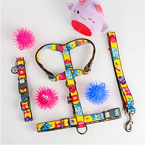 Collar WauDog Nylon Obroża nylonowa z QR-paszportem, plastikowy fastex, wzór FUTRZANE POTWORY, L 25mm/33-49cm