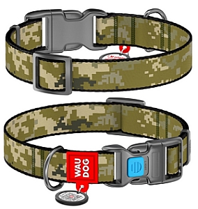 Collar WauDog Nylon Obroża nylonowa z QR-paszportem, plastikowy fastex, wzór MILITARY, M 20mm/28-40cm