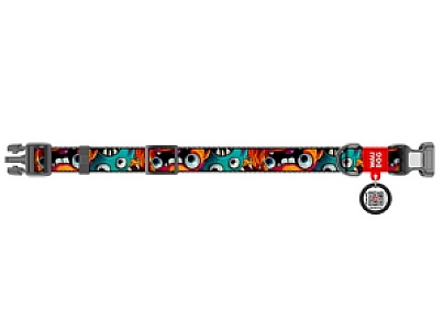 Collar WauDog Nylon Obroża nylonowa z QR-paszportem, plastikowy fastex, wzór ZĘBATE POTWORY, XXL 35mm/46-70cm