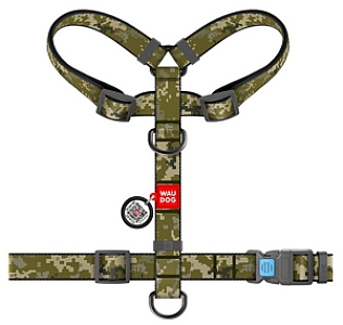 Collar WauDog Nylon Szelki nylonowe anatomiczne w kształcie litery H, z QR-paszportem, plastikowy fastex, wzór MILITARY, rozmiar L 25mm
