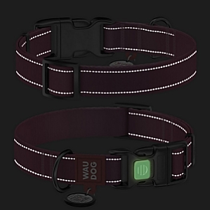 Collar WauDog Nylon Mono Obroża nylonowa odblaskowa z QR-paszportem, plastikowy fastex, L 25mm/33-49cm niebieska