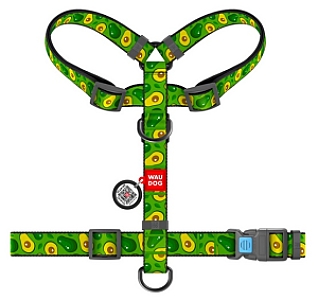 Collar WauDog Nylon Szelki nylonowe anatomiczne w kształcie litery H, z QR-paszportem, plastikowy fastex, wzór AWOKADO, rozmiar L 25mm