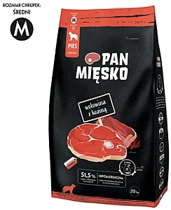 Pan Mięsko Karma sucha dla psa - wołowina i kozina chrupki M 20kg