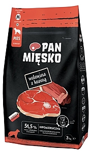 Pan Mięsko Karma sucha dla psa - wołowina i kozina chrupki M 3kg