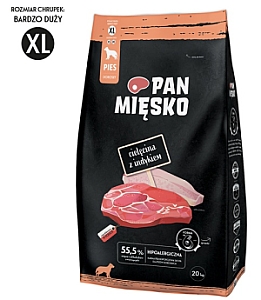 Pan Mięsko Karma sucha dla psa - cielęcina i indyk chrupki XL 20kg
