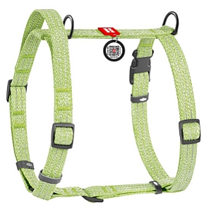 Collar WauDog Re-Cotton Szelki z rączką z regenerowanej bawełny anatomiczne w kształcie litery H, odblaskowe z QR-paszportem, plastikowy fastex, L jasnozielone