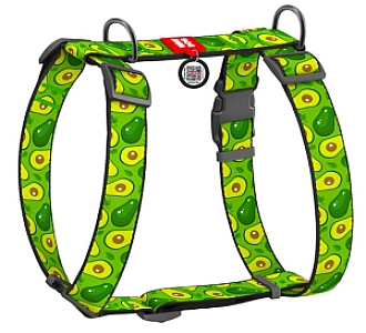 Collar WauDog Nylon Szelki nylonowe anatomiczne w kształcie litery H, z QR-paszportem, plastikowy fastex, wzór AWOKADO, rozmiar XL 35mm