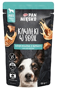 Pan Mięsko Karma mokra dla psa - wieprzowina z dzikiem kawałki w sosie saszetka 150g