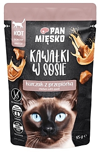 Pan Mięsko Karma mokra dla kota - kurczak i przepiórka kawałki w sosie saszetka 85g