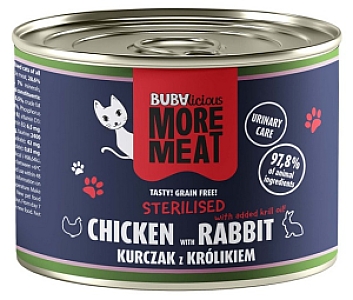 BUBAlicious Kot More Meat Sterilised kurczak i królik puszka 185g