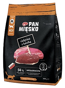 Pan Mięsko Karma sucha dla kota - cielęcina i kaczka chrupki M 400g
