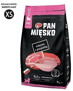 Pan Mięsko Karma sucha dla szczeniąt - cielęcina i przepiórka chrupki XS 9kg