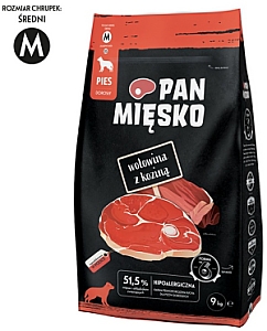 Pan Mięsko Karma sucha dla psa - wołowina i kozina chrupki M 9kg