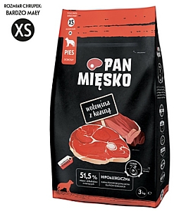 Pan Mięsko Karma sucha dla psa - wołowina i kozina chrupki XS 3kg