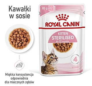 Royal Canin Kitten Sterilised karma mokra w sosie dla kociąt od 6 do 12 miesiąca życia, sterylizowanych saszetka 85g