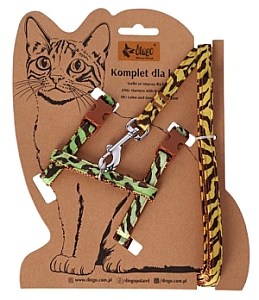 Dingo Komplet dla kota - Smycz i szelki Leopard