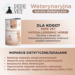 Paka Zwierzaka PEPE VET Hypoallergenic Horse puszka 400g